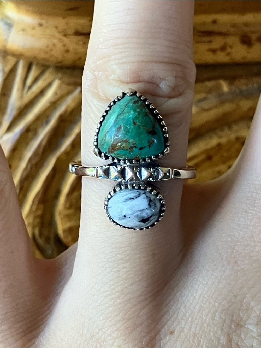 Royston Turquoise White Buffalo Sterling Silver Ring Size 7